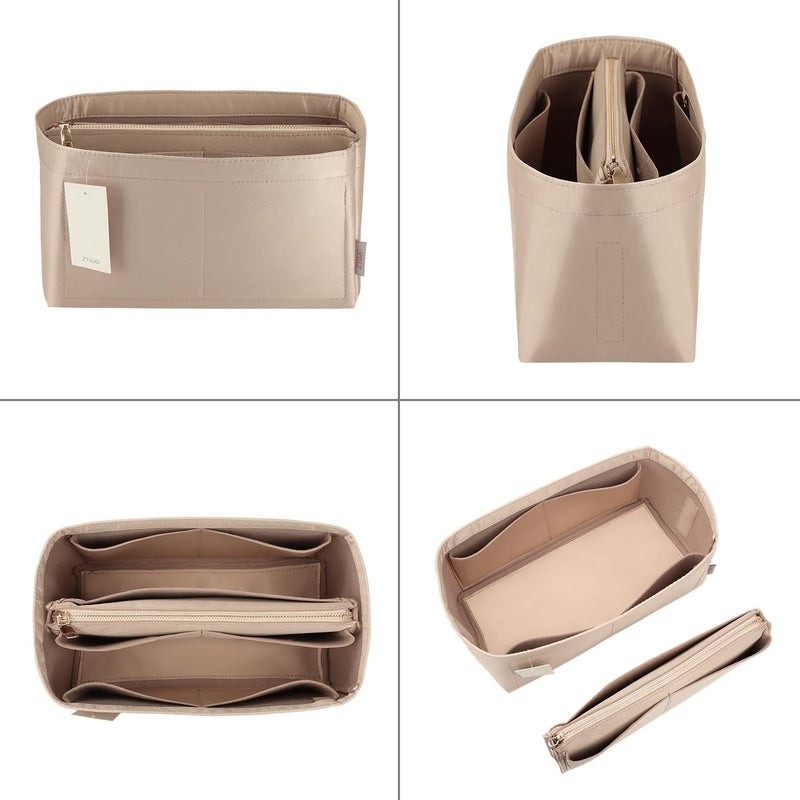 ZTUJO Purse Organizer Insert For Handbags, Purse Organizer With Zipper, Neverfull Organizer, Bag Organizer For Speedy Neverfull ONTHEGO Tote, Handbag and More (Silky Beige, Slender Large) - Image 3